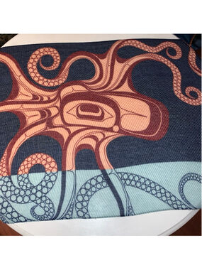 Women's Native Northwest Blue Red Octopus Print Scarf One Size